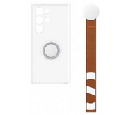 Samsung case with a brown and white striped wrist strap for S24 ULTRA