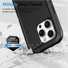 iPhone 16 pro drop proof case in black color with belt clip