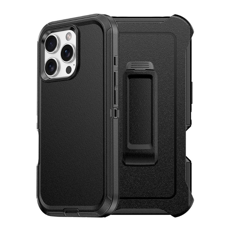 iPhone 16 pro hard protective case in black color with rotating clip