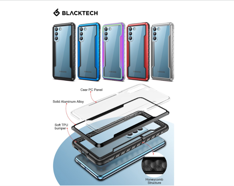 Heavy duty case for Samsung S22 clear case with colorful edges