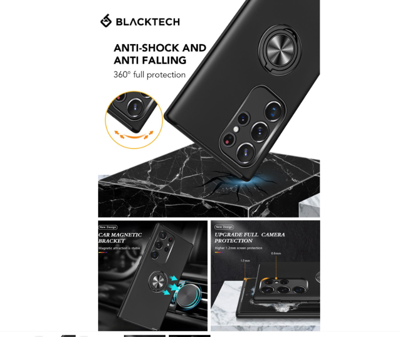Samsung S24 Ultra case with rotatable ring at back that can turn into stand