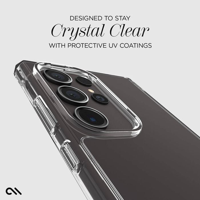 Clear phone case with protective UV coating for Samsung S24 Ultra