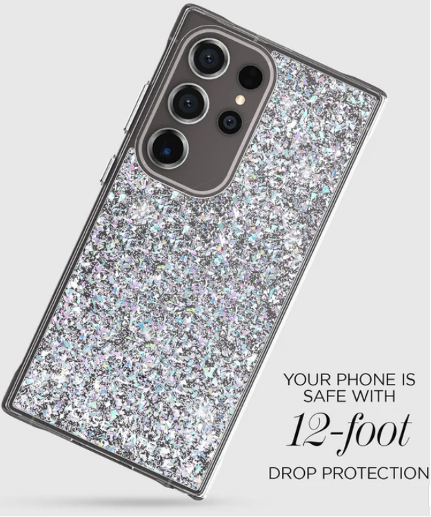 Silver glitter phone case drop protection for S24 Ultra