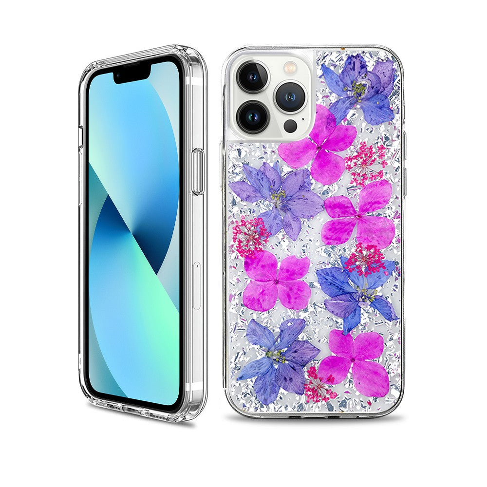 Clear Phone case with floral Pink and purple design Case for iPhone 13 Pro