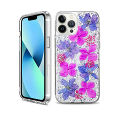 Clear Phone case with floral Pink and purple design Case for iPhone 13 Pro