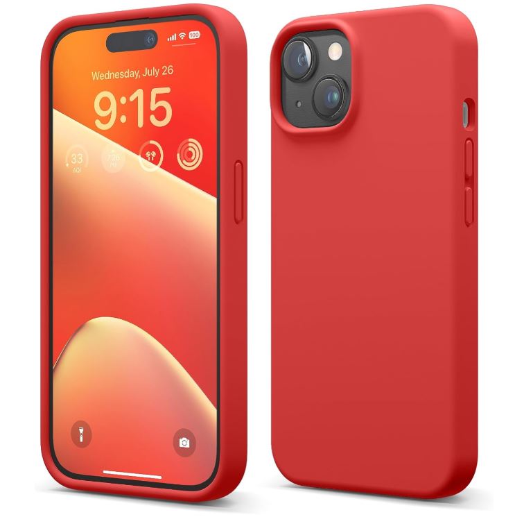 Red silicone cover for IPhone 15