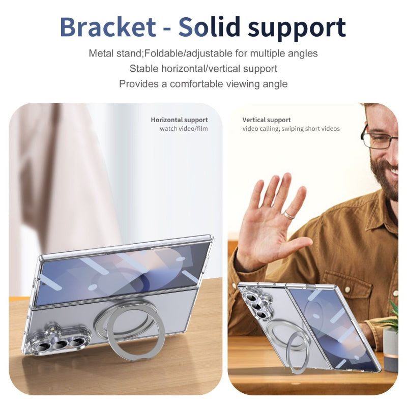 Phone case with bracket and stand features, including adjustable support and comfort viewing angle for Galaxy Z FOLD 7