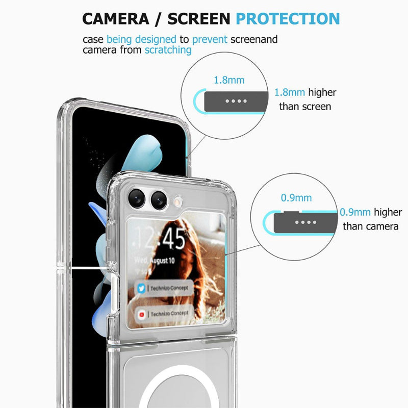 raised edges Ultimake Shockproof Transparent Case Cover With Magnetic Ring for Samsung Galaxy Z Flip6
