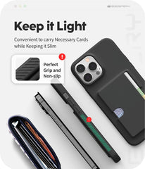 iPhone 16 pro black silicon case with card space at back