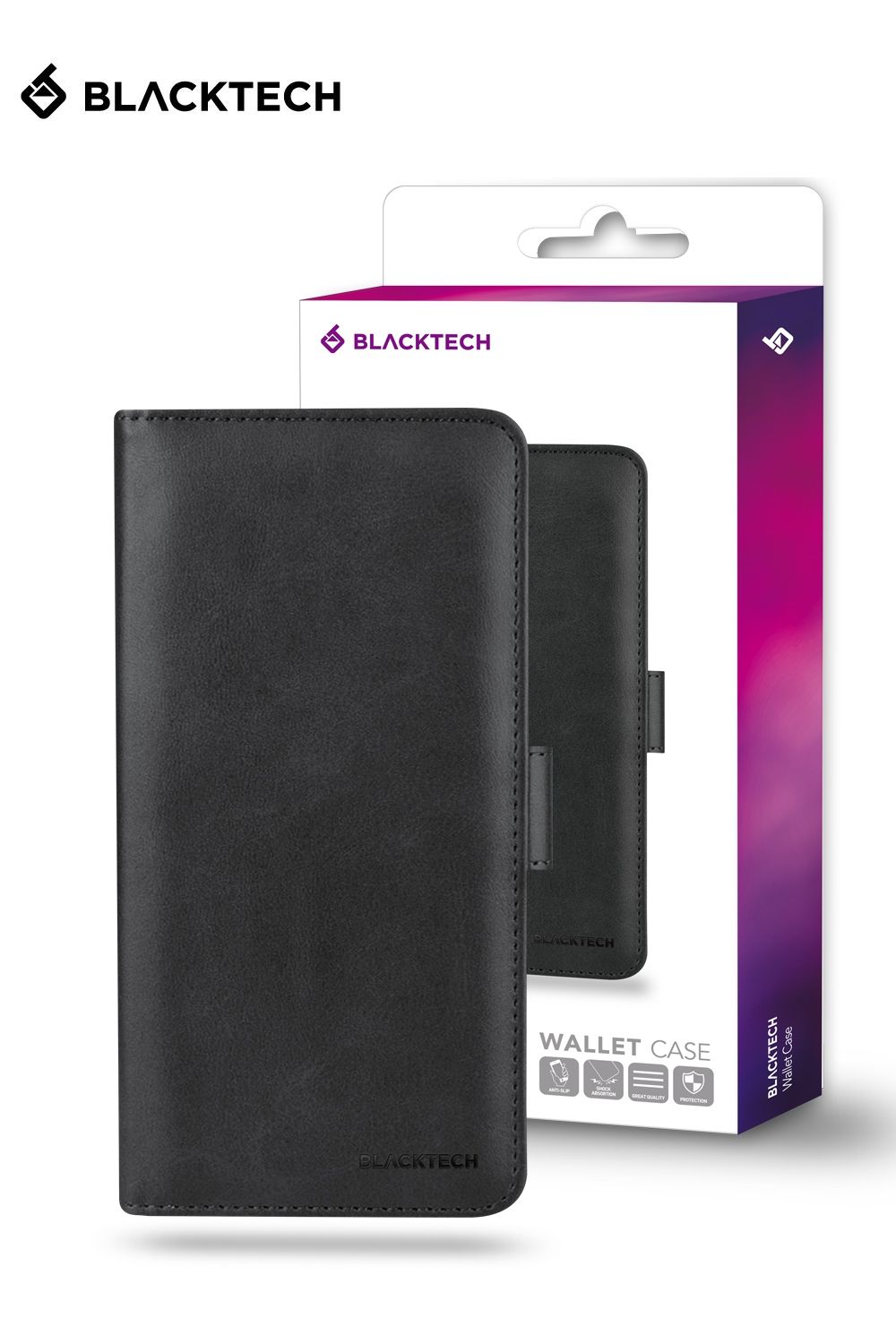 Black wallet case with packaging featuring Blacktech for pixel 6 pro