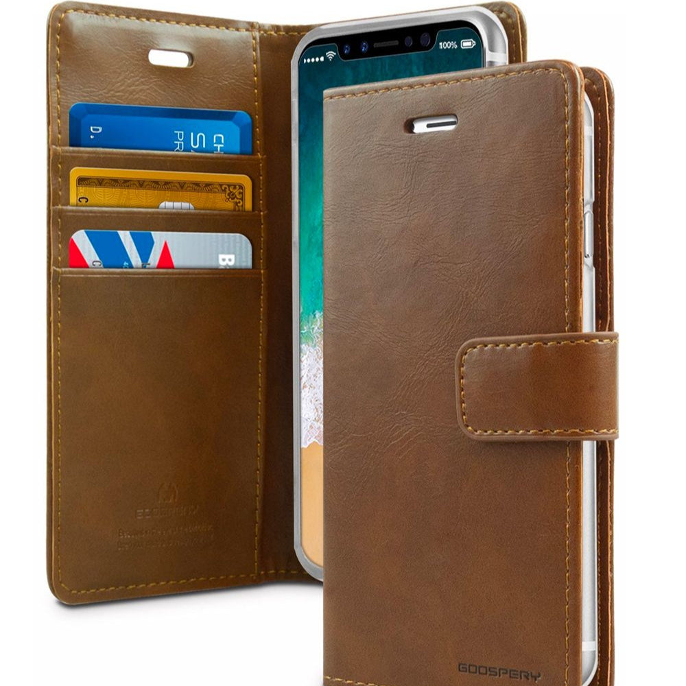 Brown leather phone case with card slots and phone pocket 