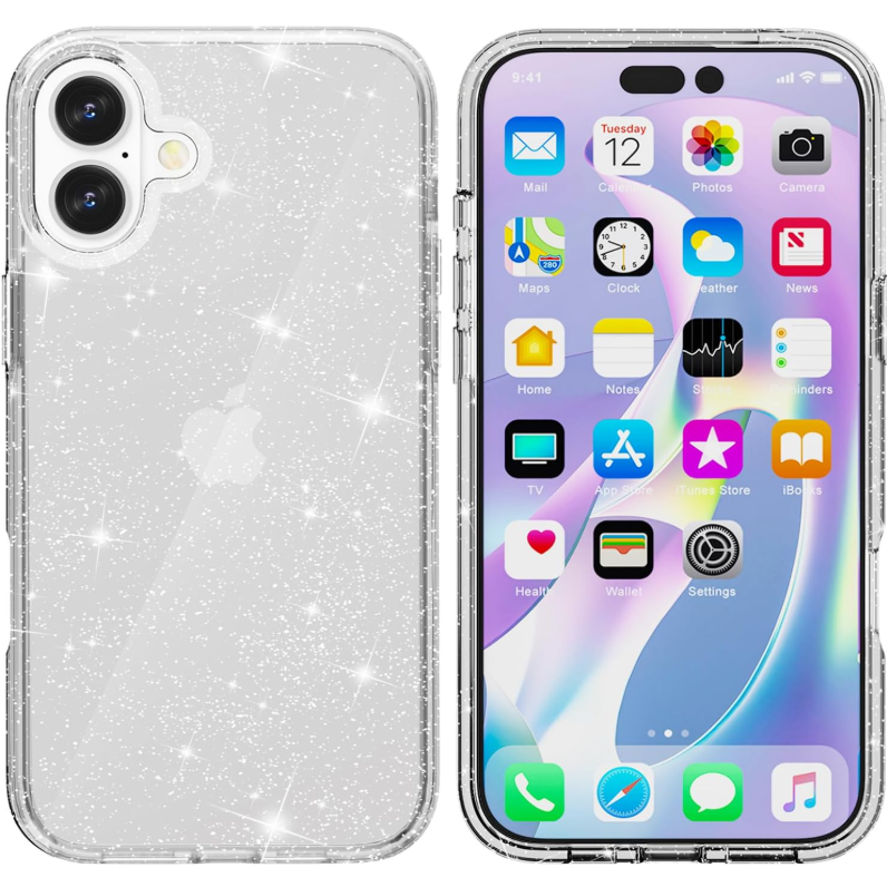 IPhone 16 plus clear glitter case