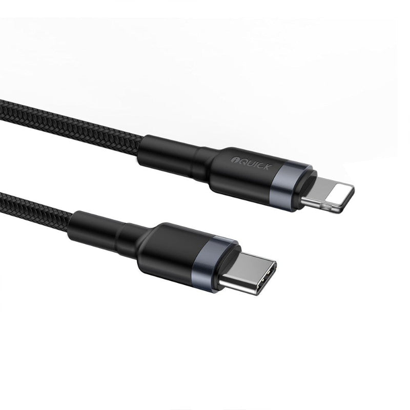 both sides iQuick Braided USB-C to Lightning Fast Charging Cable 1M