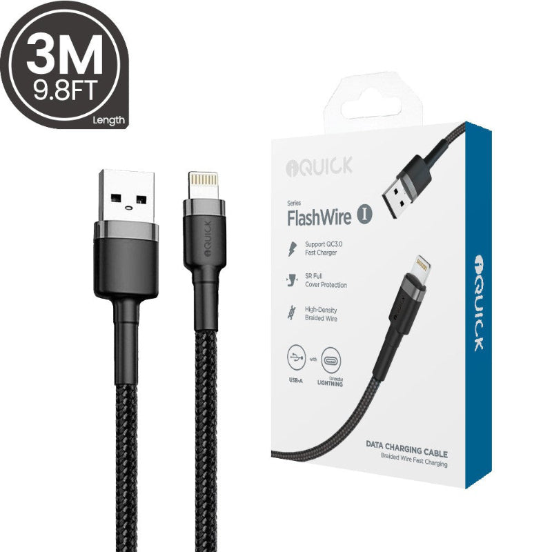iQuick USB A to Lightning 3m braided Fast charging cable