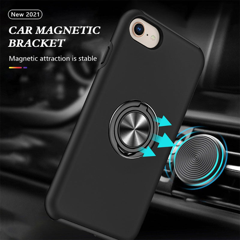 IPhone SE magnetic case with rotatable ring at back in black color
