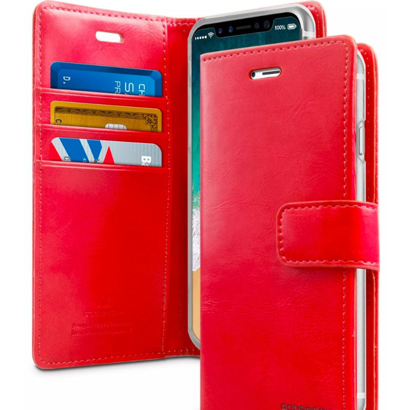 Red phone case with card slots and phone stand feature for iphone 13 pro