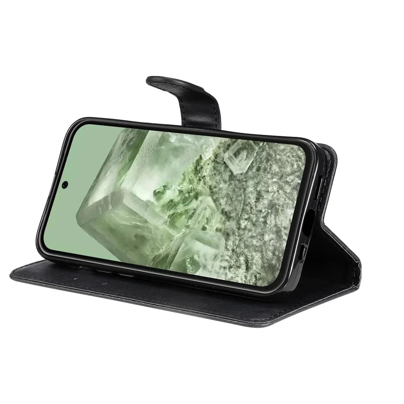 Black phone case with a stand feature for google pixel 6a